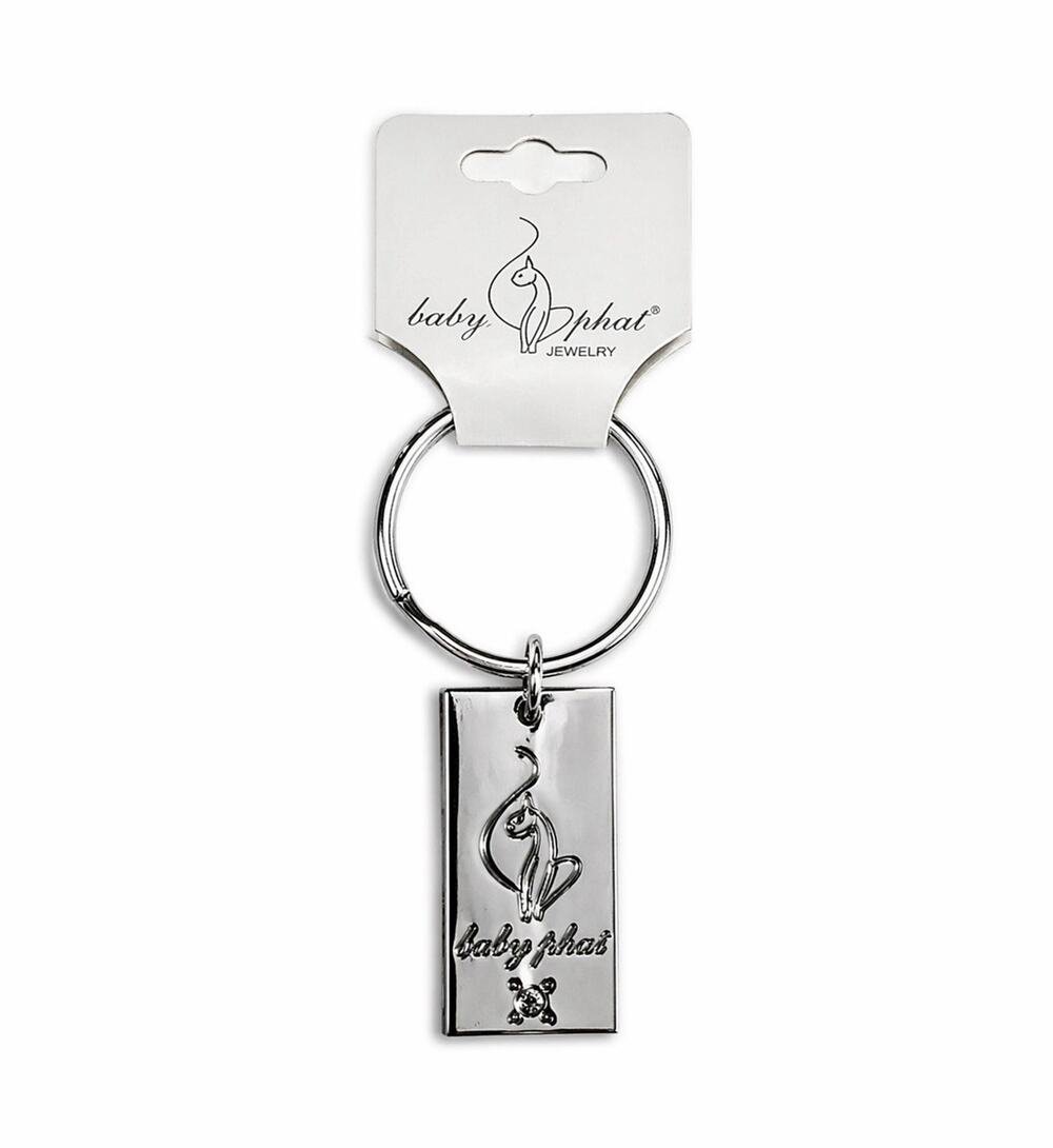 Baby Phat Silver Tone Cat Logo Keychain Key Ring Y2K NWT Charm Tag Rhinestone